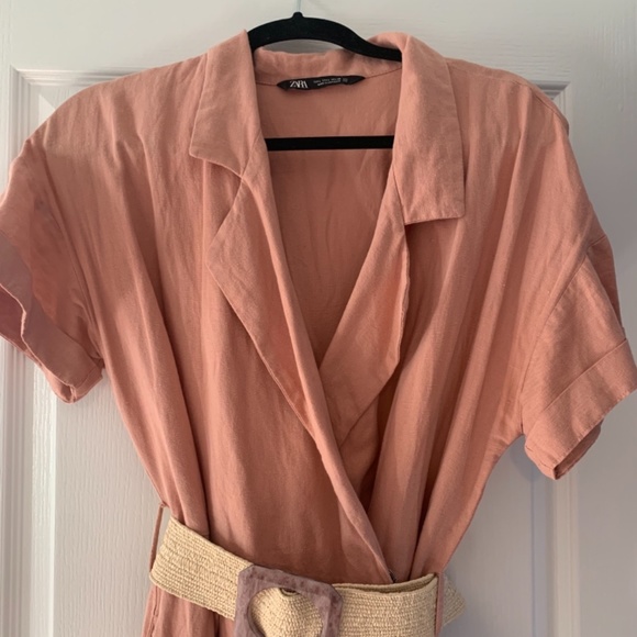 Zara Pink Linen Belted Jumpsuit - Picture 2 of 3